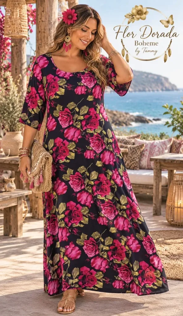 Maxivestido Rosas de Fuego