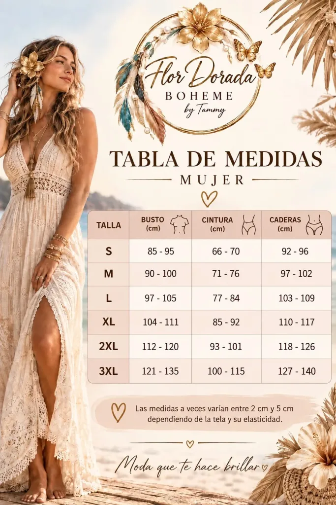Tabla de medidas mujer: busto, cintura y caderas de S a 3XL